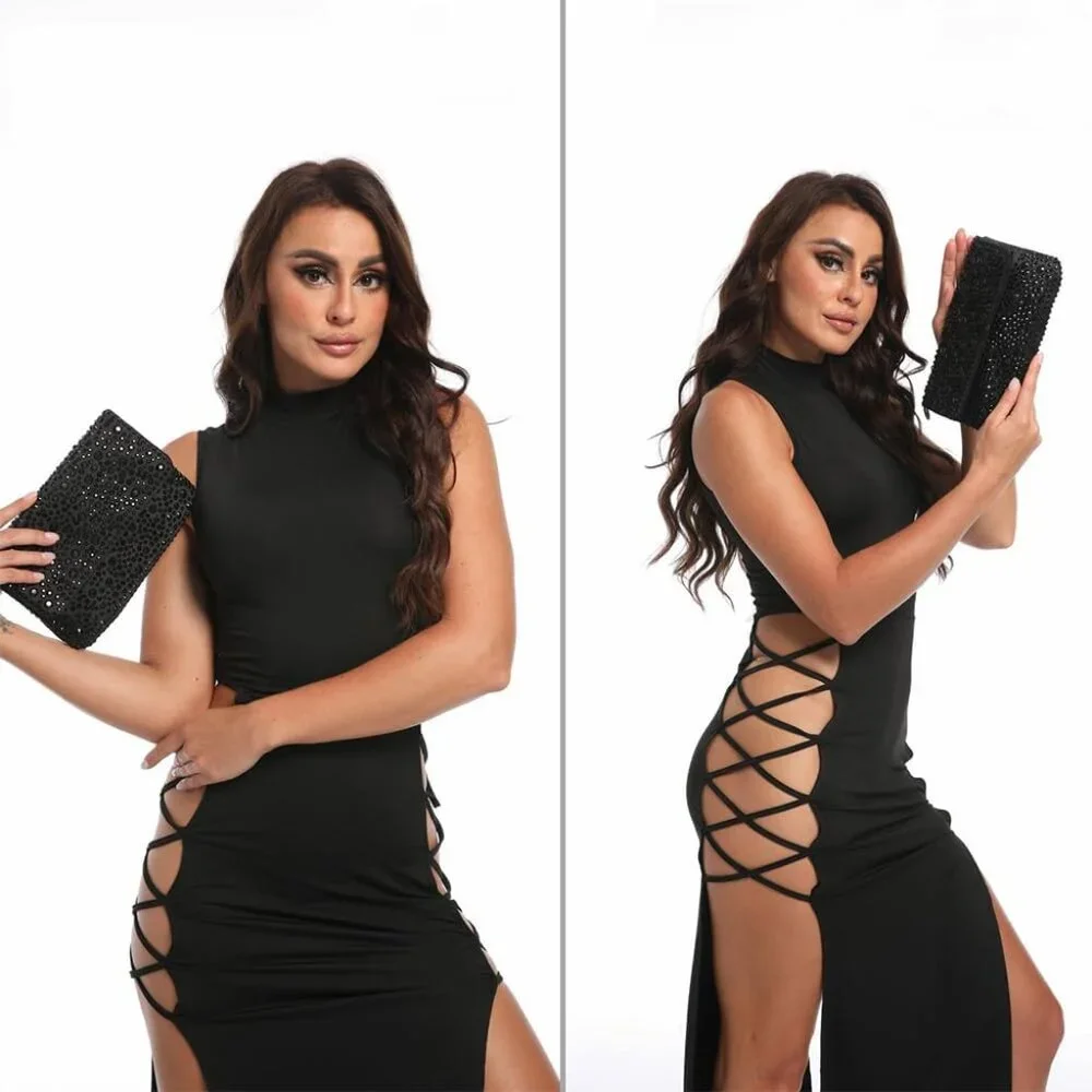 ⚡ Women's‎ Sparkling Black Evening Rhinestone Shoulder Chain Crystal Clutch Bag